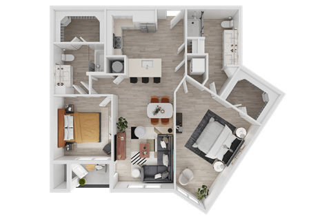 Floor plan for 2 beds, 2 baths, 1166 sqft